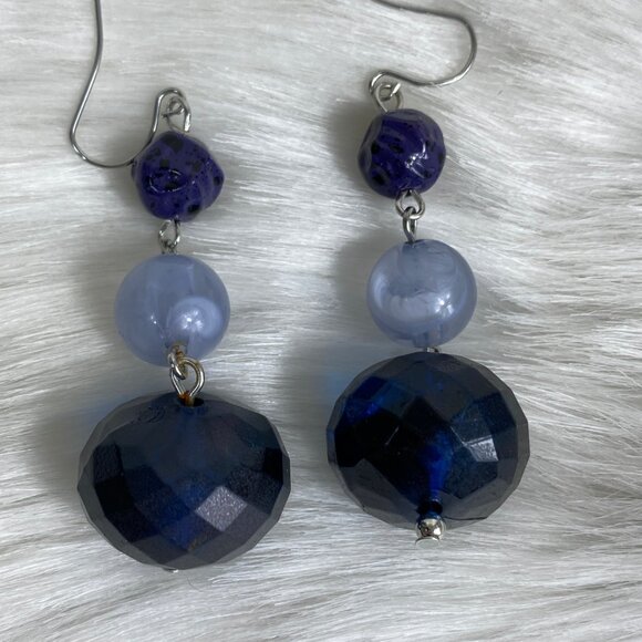 Blue Glass Bead Dangle & Drop Earrings 2.5" - Picture 3 of 6